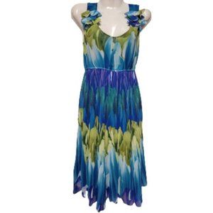 Argenti New York Green Blue Sleeveless Accordion Flare Dress - New